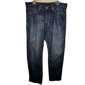 Levis 505 Regular Fit Straight Leg Jeans Mens 36x30 Dark Wash Indigo Blue Denim